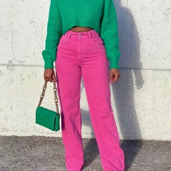 Zara Jeans Zara Hot Pink Straight Leg Jeans Poshmark